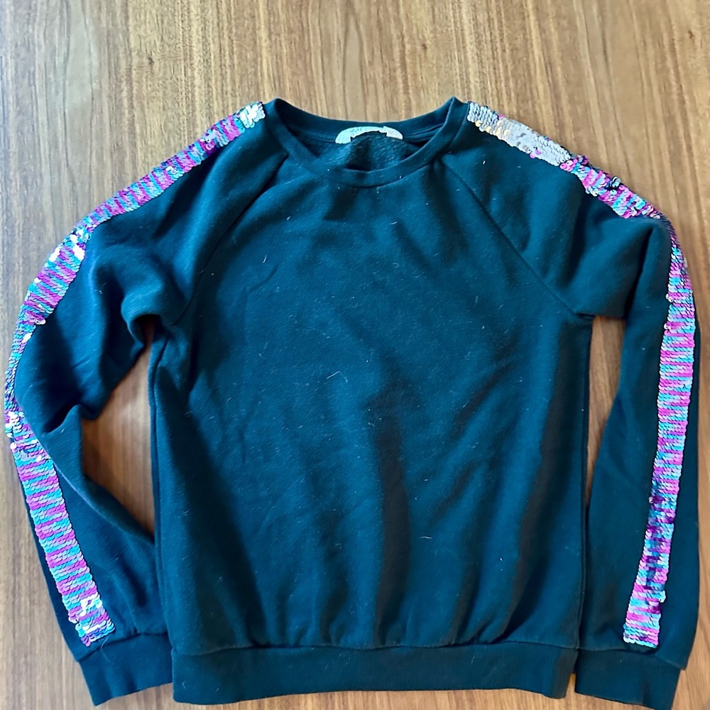 H&M girls sweatshirt black with reversible glitter sleeves size 12/4